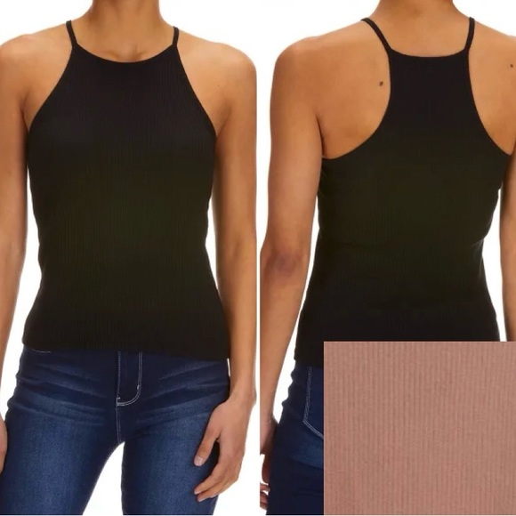 Ambiance Tops - Ribbed Racerback Halter Fitted Tank Top